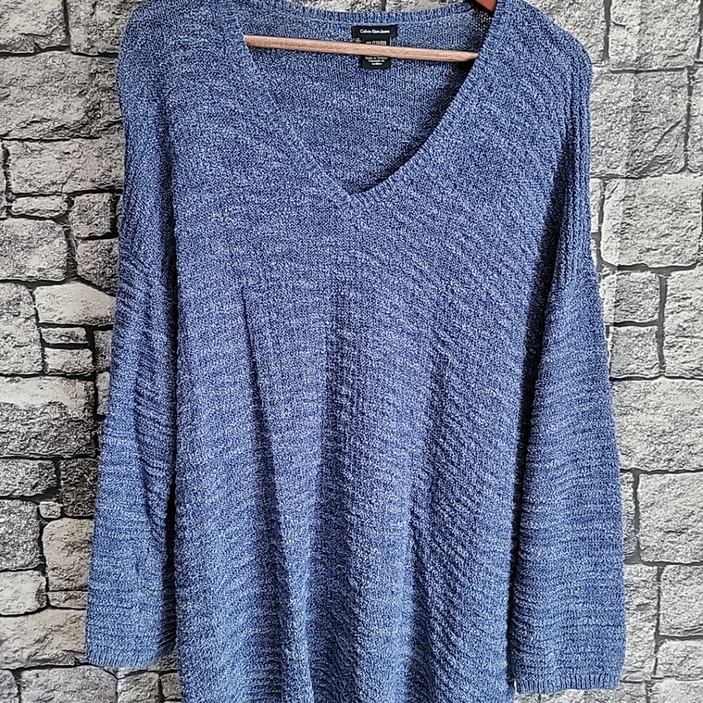 Calvin Klein Womens Blue V Neck Sweater Size XXL